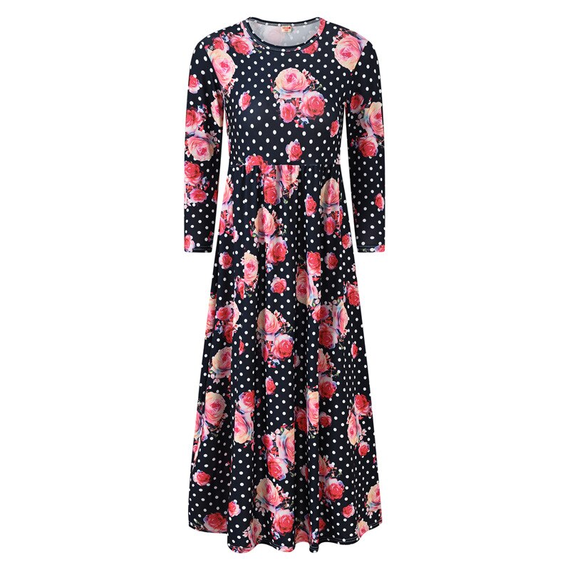 Baby Mädchen Lange Ärmel Blumenkleid Kleine Mädchen Blumendruck Midi Robe Kinder Knöchellänge Frühling Herbst Kostüme Urlaubsoutfits