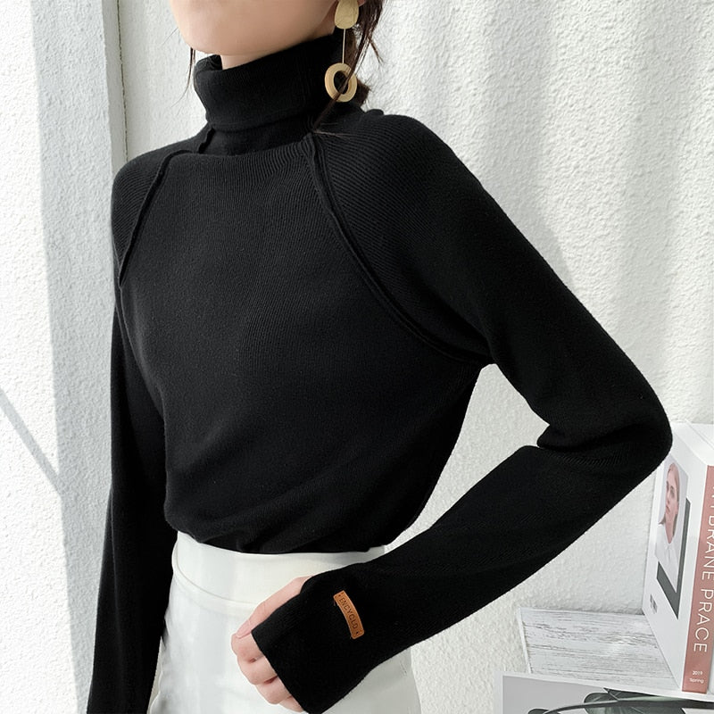 BGTEEVER Autumn Winter Turtleneck Women Sweater Elegant Slim Female Knitted Pullovers Casual Stretched Sweater jumpers femme