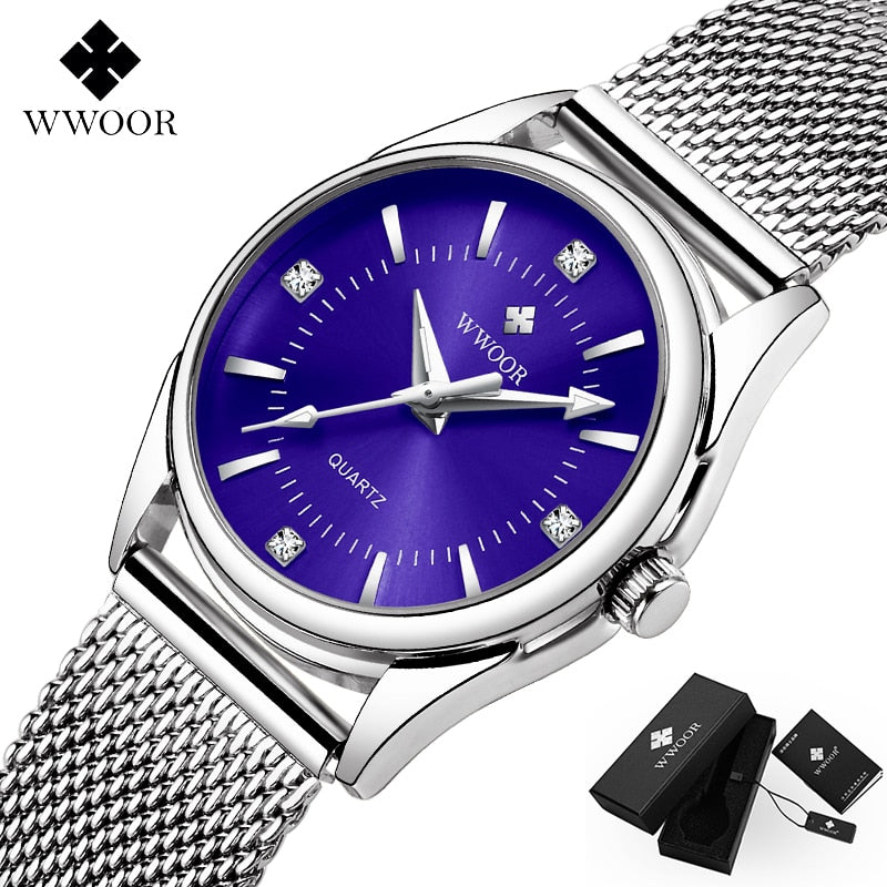 WWOOR Small Watch Women Luxury Brand Everyday Dress Bracelet Watches Silver Stainless Steel Diamond Wrist Watch For Women Clocks