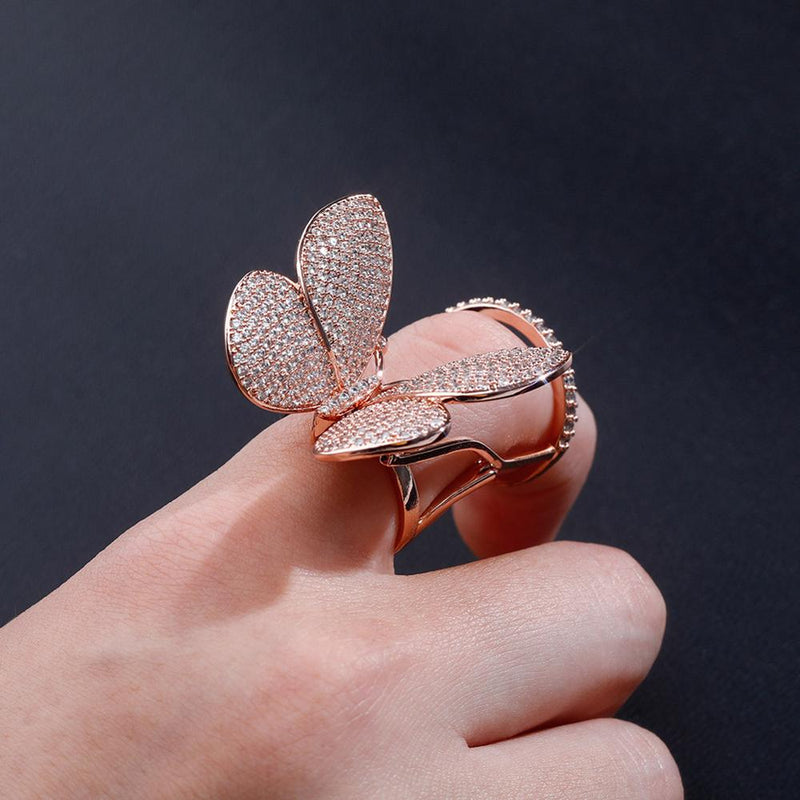 TOPGRILLZ Adjustable Butterfly Ring Movable Wings Ring Women Iced Out Cubic Zirconia Ring Fashion Charm Women Jewelry For Gift