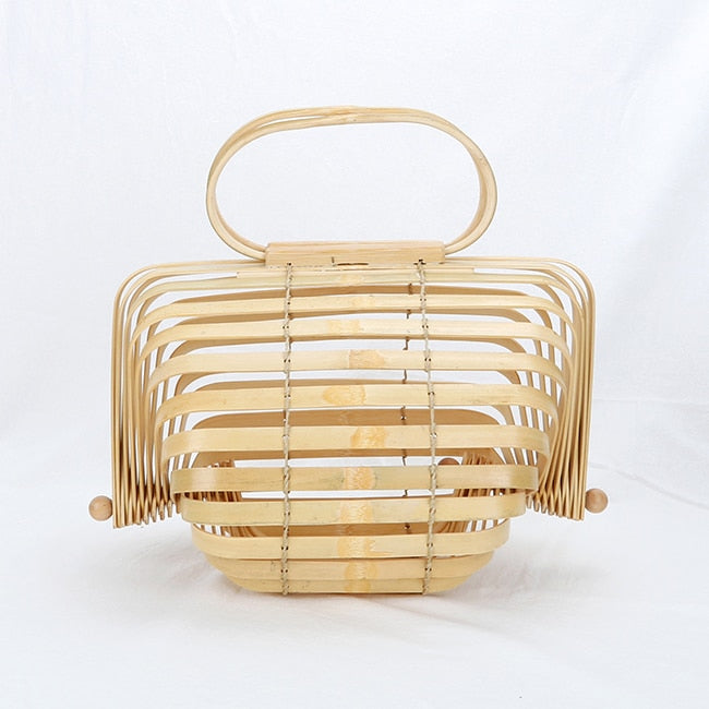 Summer Bamboo Beach Bag Women 2020 New Hand Woven Hollow Out Basket Wooden Purse Ladies Vacation Straw Bag Bohemia Sac Paille