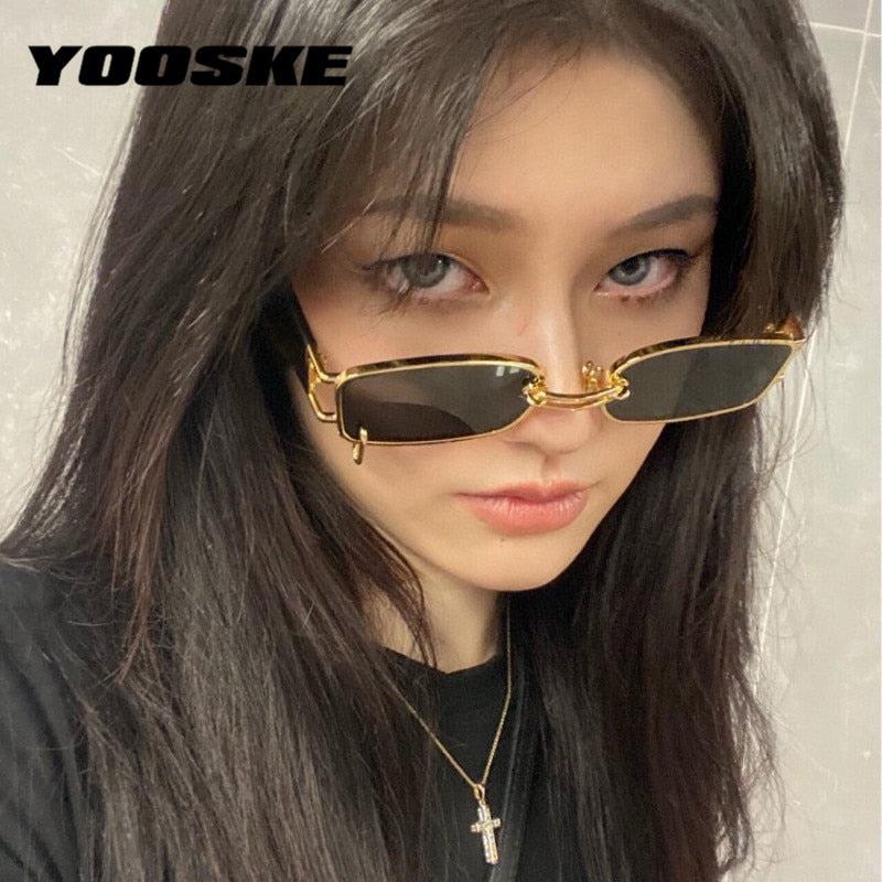 YOOSKE Brand Deisgn Vintage Square Sunglasses Men Women Metal Small Sun Glasses Retro Black Pink Trend 90s Eyewear UV400