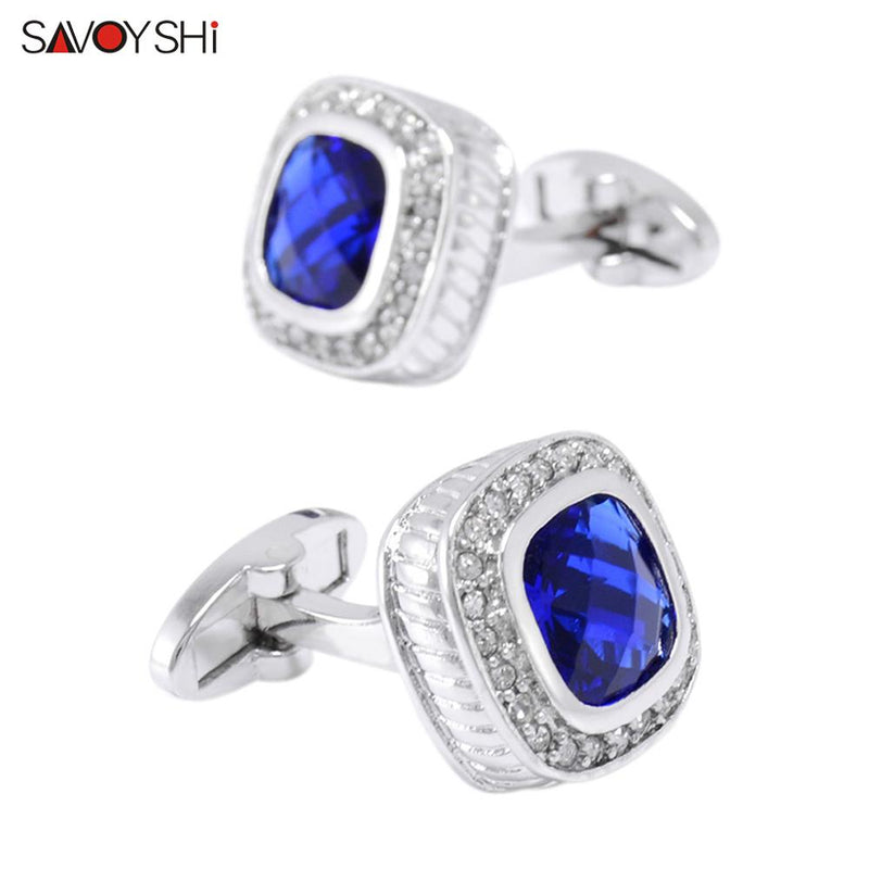 SAVOYSHI Luxury Square Cufflinks for Mens French Shirt High Quality Blue Crystals Cuff links Wedding Grooms Gift Man Jewelry