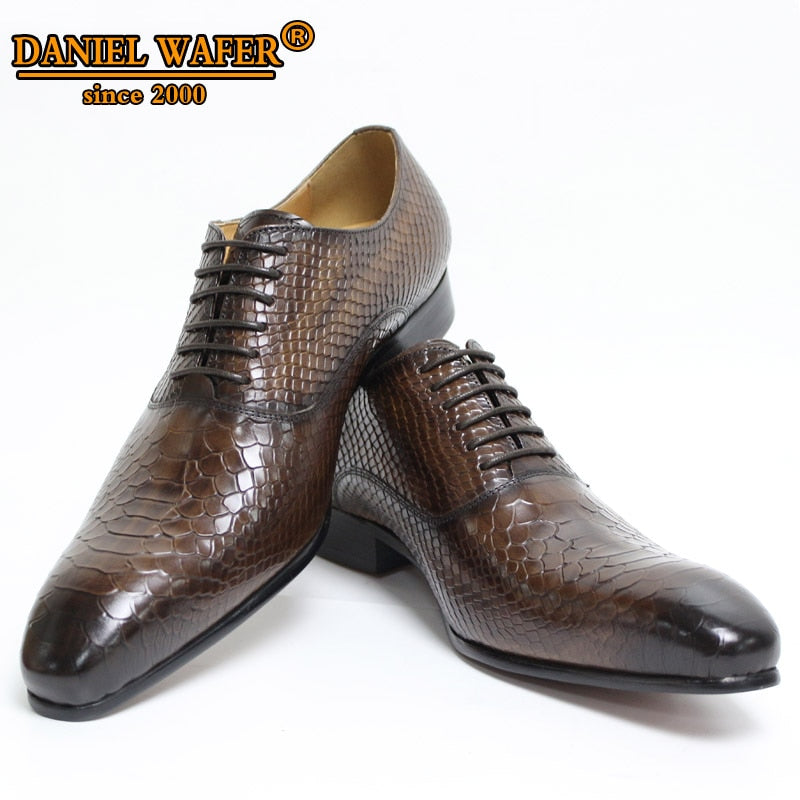 Luxus Herren Oxford Schuhe Schlangenhaut Drucke Klassischen Stil Kleid Lederschuhe Kaffee Schwarz Schnürschuhe Spitzschuh Formelle Schuhe Herren