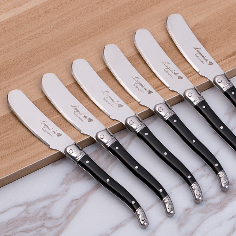 6pcs Laguiole Butter Knife Cheese Spreader Spatula Rainbow Plastic Handle Cheese Sandwich Slicer Stainless Steel Kitchen Utensil