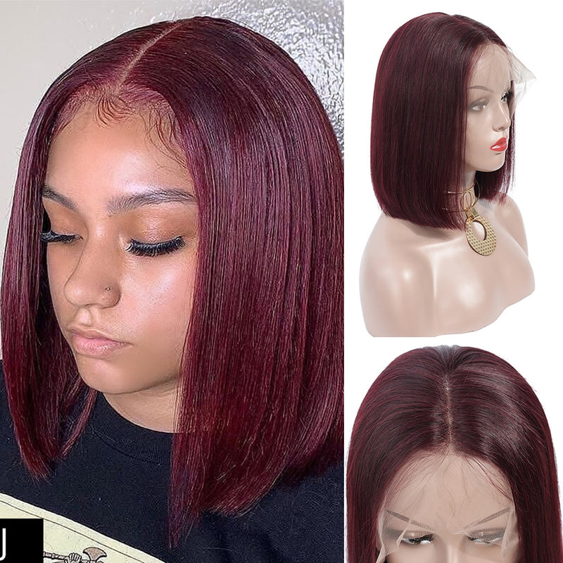 Fashion Lady Red 99j Lace Front Human Hair Wigs Brazilian Short bob lace Front Wigs Pre Colored Remy Human Hair Wig