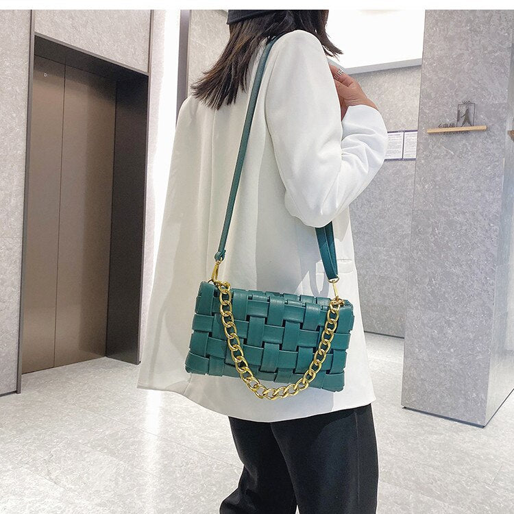 Weave Damen Kupplungen Kette Design Umhängetaschen Kleine PU Leder Crossbody Taschen für Frauen 2022 Luxus Handtasche Damen Sling Bag