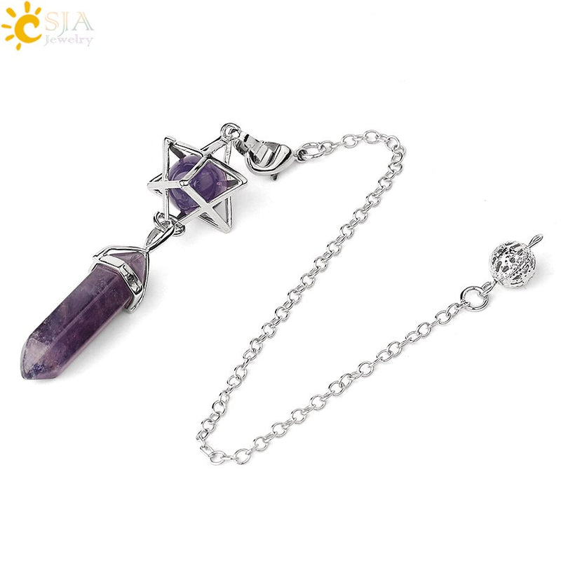 CSJA Natural Stone Quartz Pendulum for Dowsing Divination Hexagonal Crystal Merkaba Esotericism Shuttle Spiritual Pendulo G517