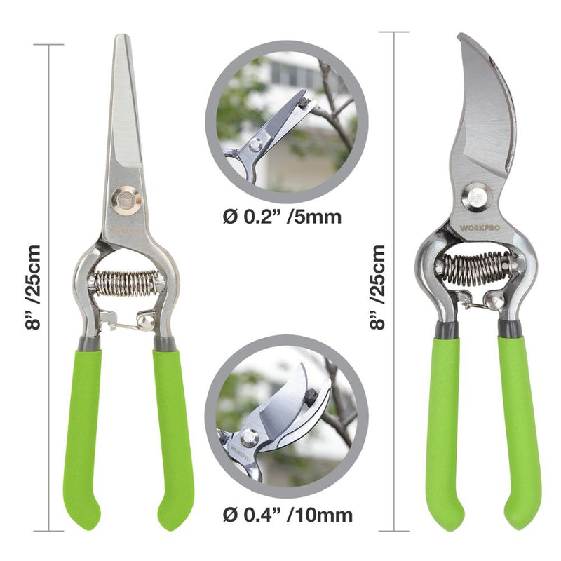 WORKPRO 2PC Pruning Shears Set 8&quot;Pruner and 8&quot;Garden Scissors for Garden Grass Shears