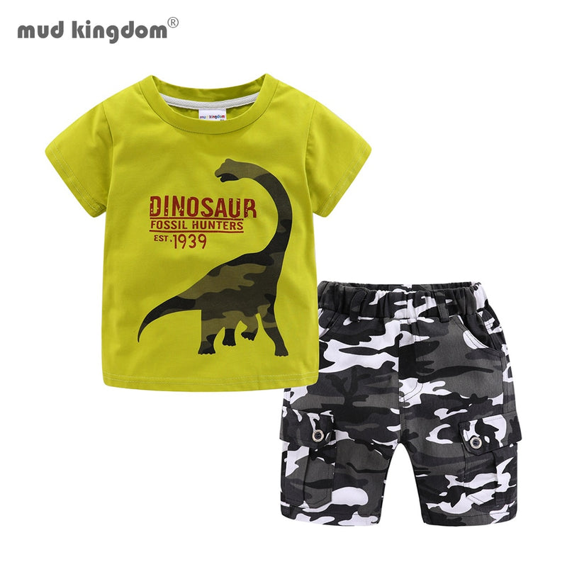 Mudkingdom Summer Boys Outfits Dinosaur T-Shirt and Chino Camo Short Set Toddler Boys Clothes Set Children Clothing