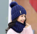 Women Wool Knitted Hat Ski Hat Sets For Female Windproof Winter Outdoor Knit Warm Thick Siamese Scarf Collar Warm Hat Girl Gift