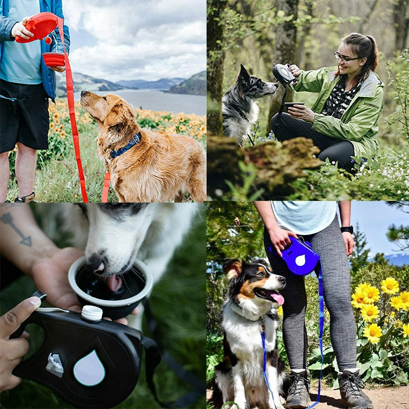 Correa para perro con cuenco para botella de agua, correa portátil de nailon para mascotas para perros y gatos, para caminar al aire libre, para viajes, cuerda de tracción para mascotas, accesorios para perros
