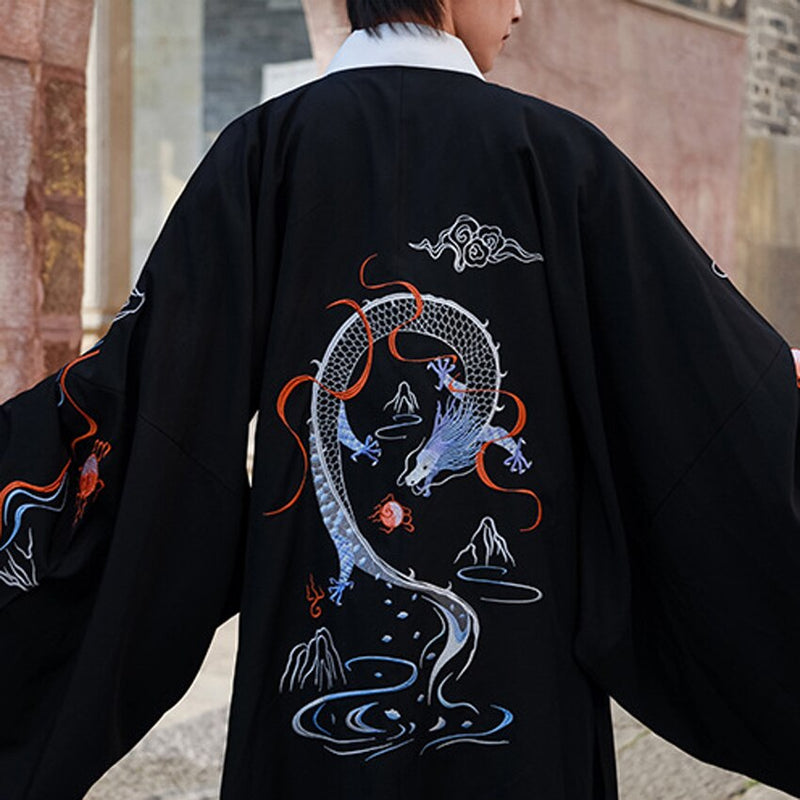 Conjunto de Kimono samurái para hombre con estampado de dragón Harajuku, conjunto de ropa tradicional japonesa antigua Vintage para hombre, rendimiento chino Hanfu