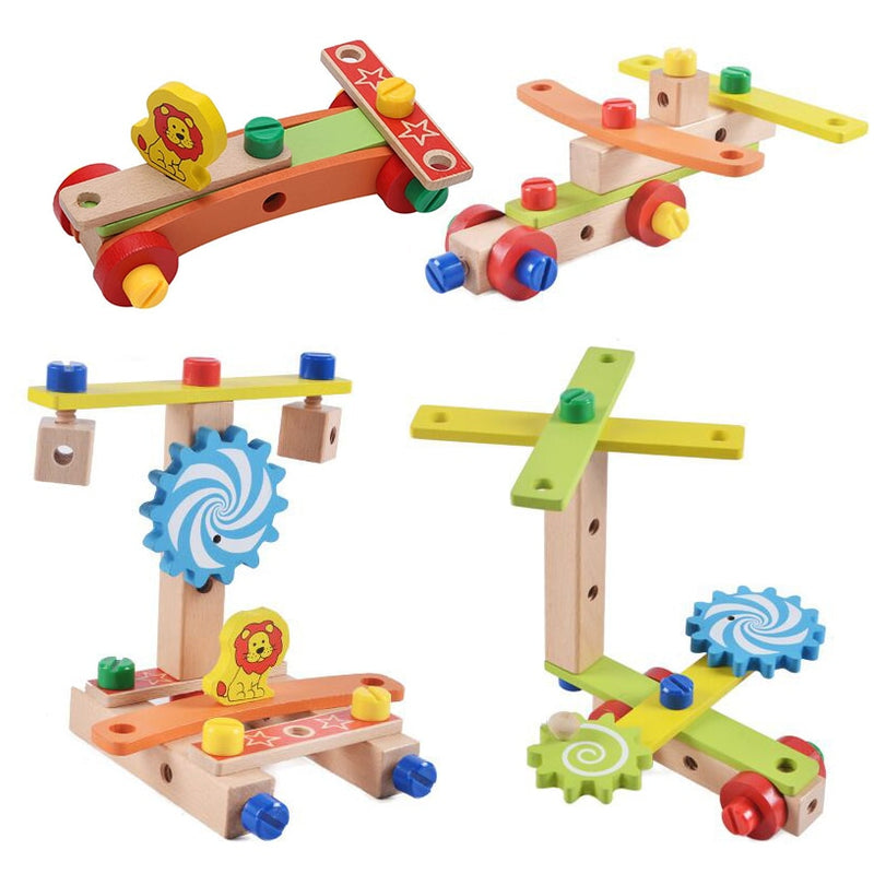 Silla de ensamblaje de madera, juguetes Montessori, juguetes educativos para bebés, bloques de madera, juguete para niños en edad preescolar, variedad de tuercas, herramienta de silla combinada