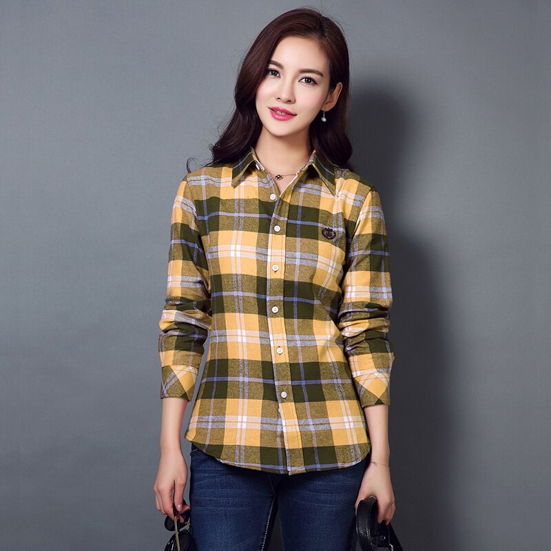 S-4XL Frauen Baumwollhemd Frühling Herbst Winter 2022 Neue Casual Langarm Gebürstet Plaid Streifen Shirts Mädchen Tops Bluse Weiblich