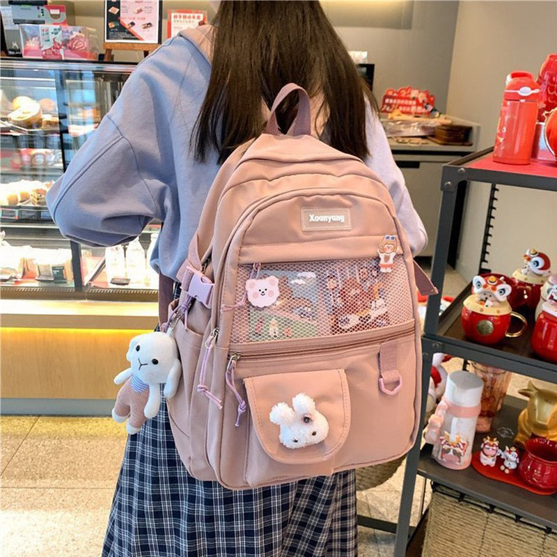 Mochila de moda japonesa para Mujer, mochilas escolares para chicas adolescentes, mochilas de malla de nailon con múltiples bolsillos, Mochila femenina, Bolsa para Mujer