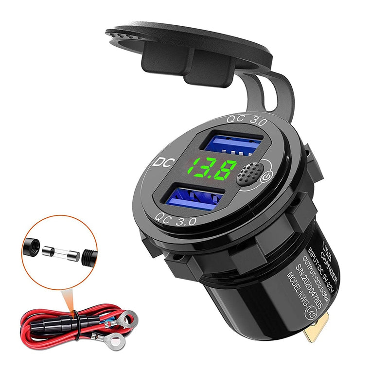 Carga rápida 3,0 36W cargador USB Dual para coche QC3.0 resistente al agua con interruptor de voltímetro para motocicleta 12V/24V ATV barco marino RV