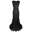 Women Vintage 1920s Great Gatsby Dress 20s Flapper Party Formal Dress Sexy O-Neck Sleeveless Beaded Sequin Mesh Mermaid Dress
