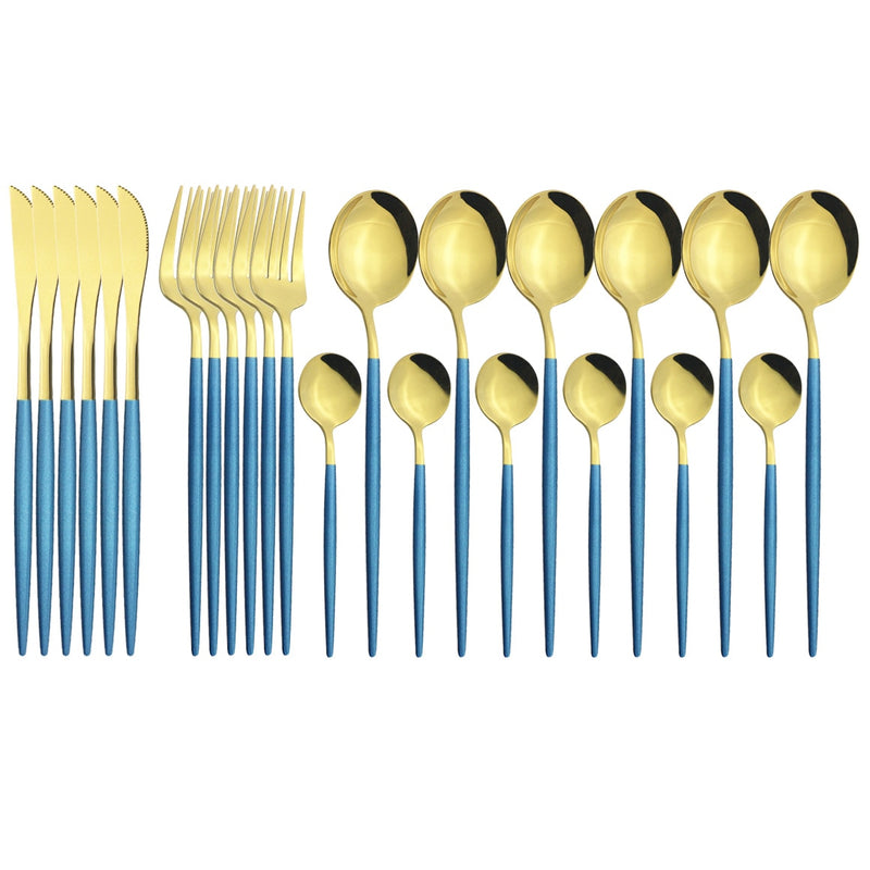 24Pcs/Set Stainless Steel Dinnerware Set Mix Gold Cutlery Set Dinner Knife Fork Coffee Spoon Tableware Kitchen Silverware Sets