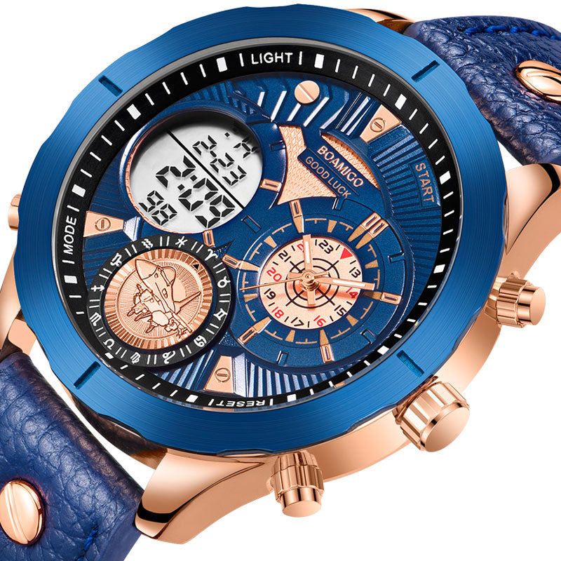 reloj hombre BOAMIGO 2020 Military Fashion Herrenuhren Top-Marke Luxus große Sport-Digital-Analog-Leder-Quarzuhr für Herren