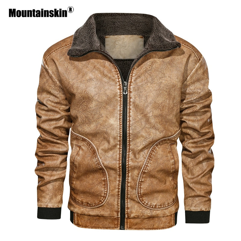 Mountainskin Winter Mens PU Jacket Thick Warm Men&