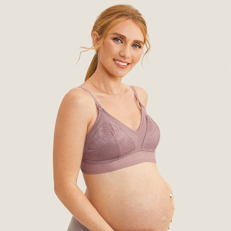 MOMANDA Lace Breastfeeding Maternity Nursing Bra For Pregnant Women Lightly Padded Wireless Double Strap Lingerie S-XL