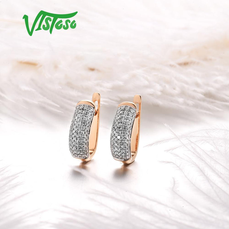 VISTOSO 14K 585 Rose Gold Earrings For Lady Glamorous Elegant Sparkling Diamond Earrings Luxury Wedding Engagement Fine Jewelry