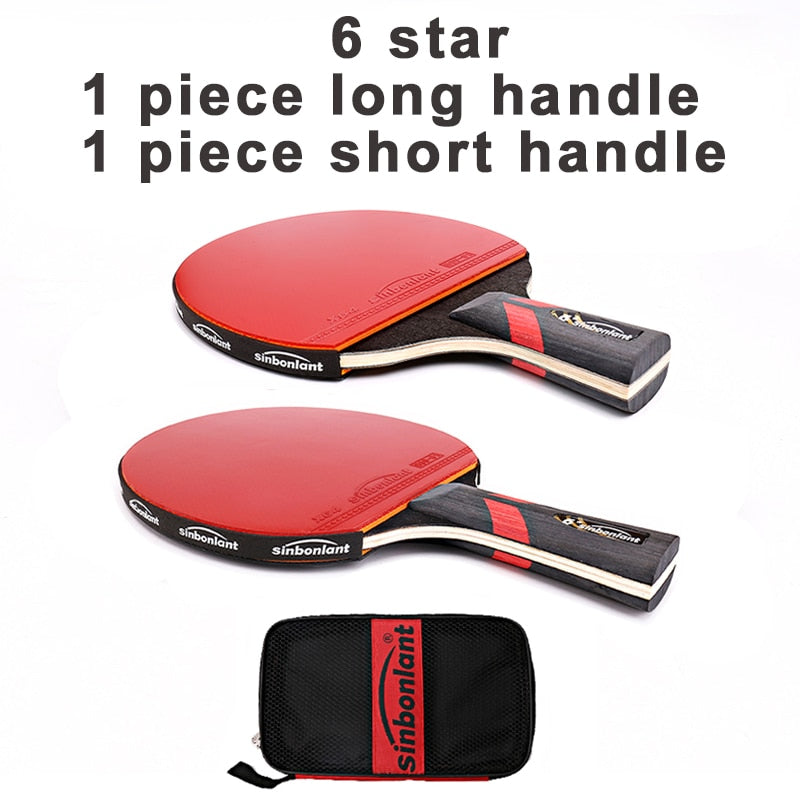 Raqueta de tenis profesional, hoja de carbono de mango largo corto, goma con granos de doble cara en raquetas de Ping Pong con estuche