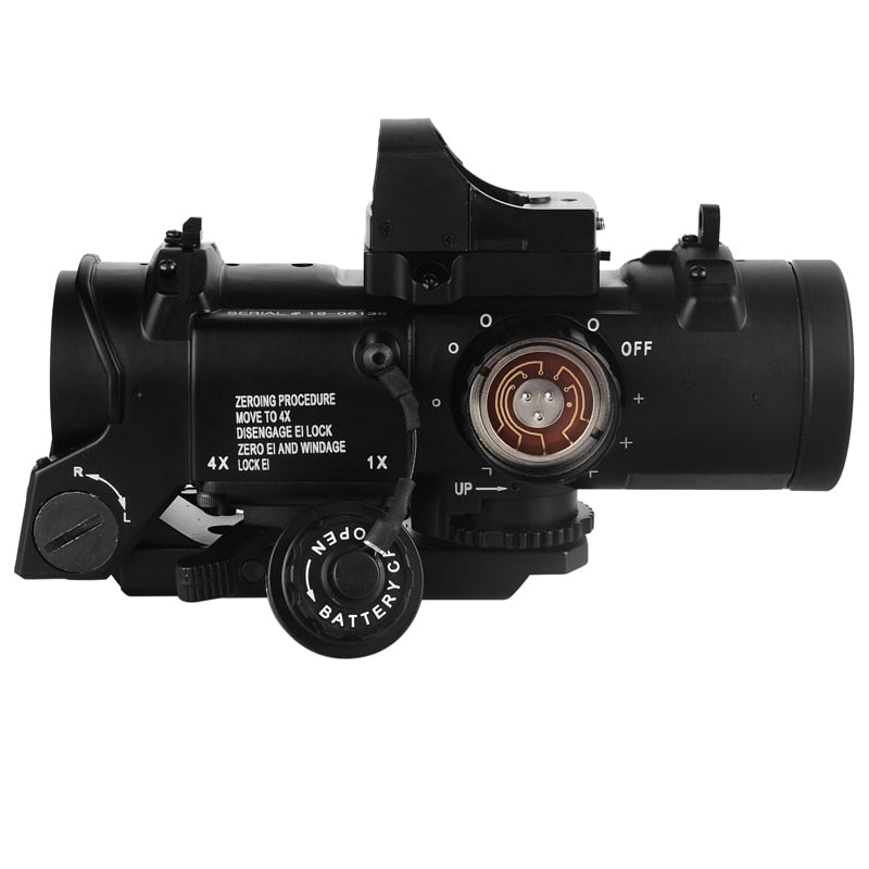 Tactical Optics Zielfernrohr 1x-4x Fixed Dual Purpose Scope mit Mini Red Dot Sight Scope Jagdzielfernrohre für Airsoft Air Guns Caza