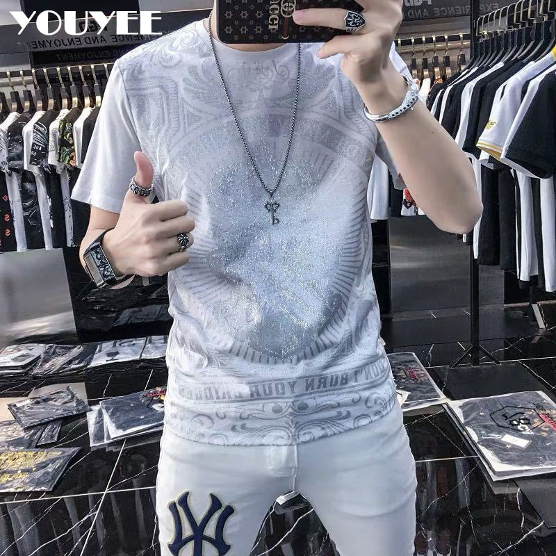 Herren Kurzarm T-Shirt mit O-Ausschnitt YOUYEE 2021 Sommer Junge Mode Hip-Hop Hochwertige Trendy Streetwear Männliche T-Shirts Top Kleidung