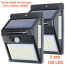 PIR Motion Sensor 100LED Sunlight control 3 sided Solar Energy Street light Yard Path Home Garden Solar Power lamp Wall Light
