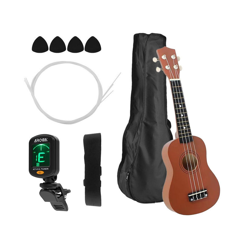 21 Zoll Ukulele Ukulele Set Basswood Acoustic Sopran Ukulele Gitarre 4-Saitige Hawaii-Gitarre mit Plektrum Tuner String Strap Bag