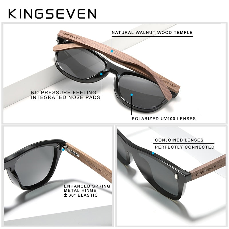 KINGSEVEN Handmade Black Walnut Sunglasses Wood Polarized Sunglasses Men Women UV400 Protection Original Wood Accessories