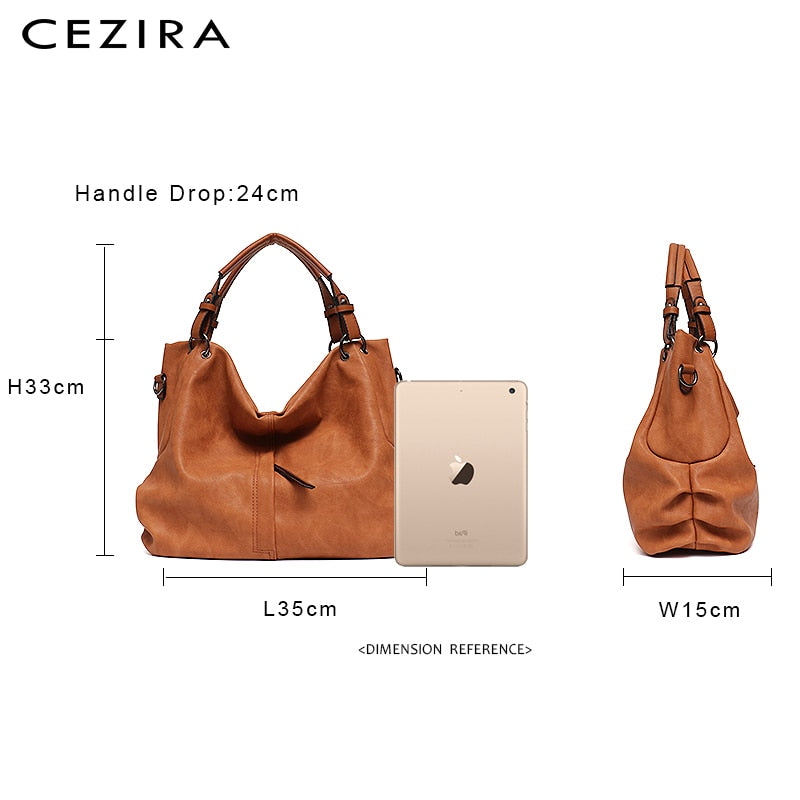 Marca CEZIRA, bolsos grandes de cuero para mujer, bolsos de hombro Hobos de Pu para mujer de alta calidad, bolsos de mensajero de bolsillo sólido para mujer