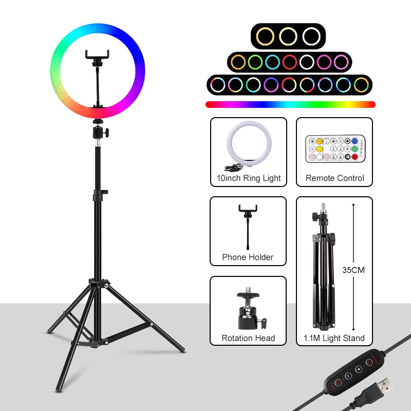 Dimmable Ring Light Selfie LED Round Lamps USB With Phone Holder 1.6M Tripod Stand For Tiktok Video Light Makeup Photography Set