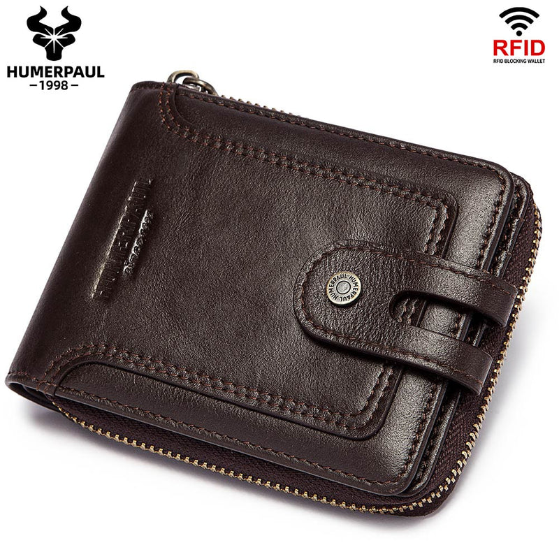 Cartera de cuero genuino para hombre, bolso de mano corto Rfid para hombre, bolso de almacenamiento multifunción, monedero, tarjetero de lujo, alta calidad, 2022