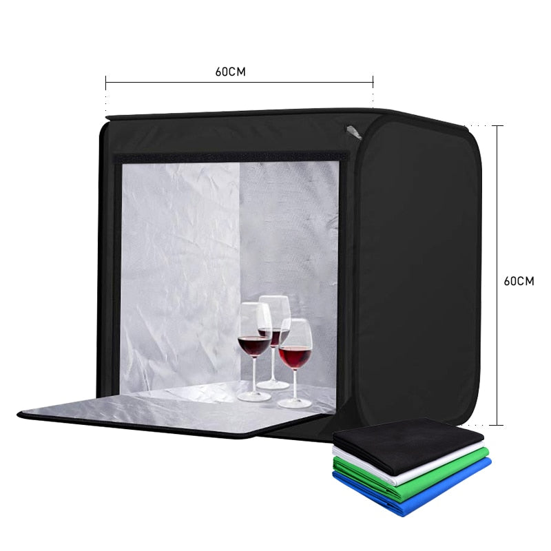 40/50/60 cm Fotografie LED Studio Lightbox Fotolicht Zelt Kit Tabletop Shooting SoftBox mit 3 Farben Hintergrund Fotobox