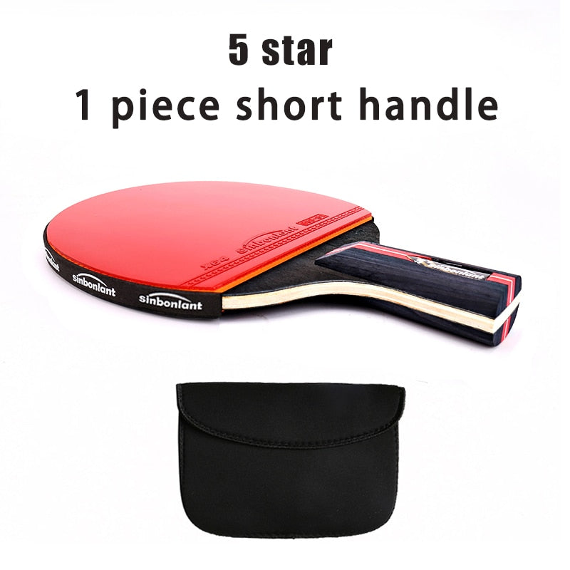 Raqueta de tenis profesional, hoja de carbono de mango largo corto, goma con granos de doble cara en raquetas de Ping Pong con estuche