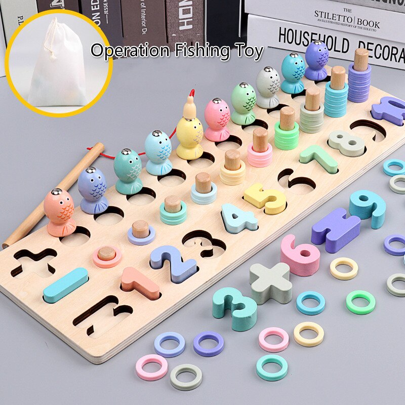 Montessori Early Childhood Education Puzzle Macaron Number Operation Fishing Game Multifunctional Logarithmic Board Math Toys