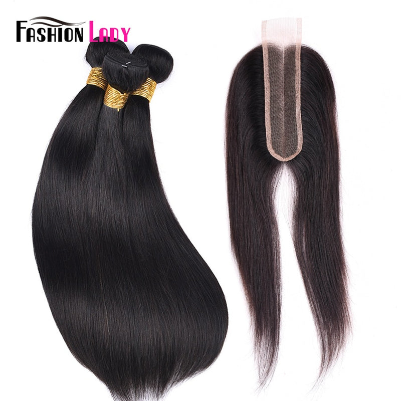 FASHION LADY Human Hair Bundles With Closure Big Sales Brazilian Hair Straight Bundles With Closure 2x6inch From Belgum Non-remy