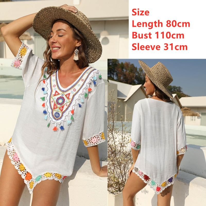 Black Beach Dress for Women Tunics Crochet Flower Swimsuit Cover Up Solid White Tunic 2022 Summer Beachwear Bikini Pareo Ups