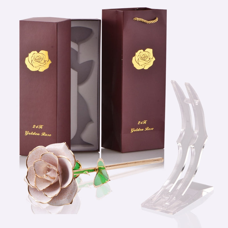 Regalos para mujer Rosa bañada en oro de 24 quilates con soporte Flores eternas Amor para siempre en caja Novia Boda Regalos de Navidad para ella