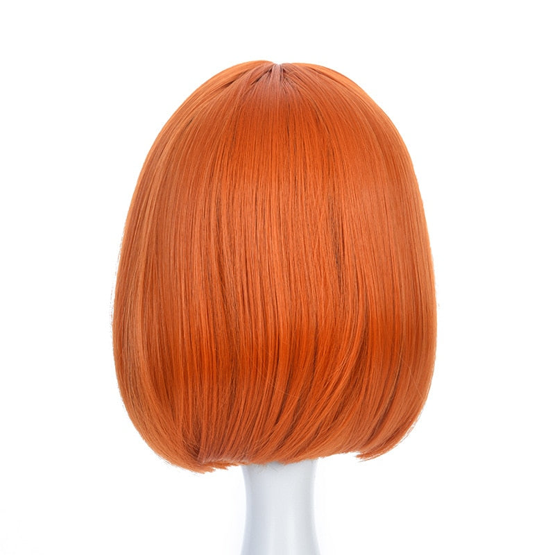 Women Orange Short Cosplay Wig with Bangs BOb Hairstyle  Heat Resistant Fiber Synthetic Straight Hair