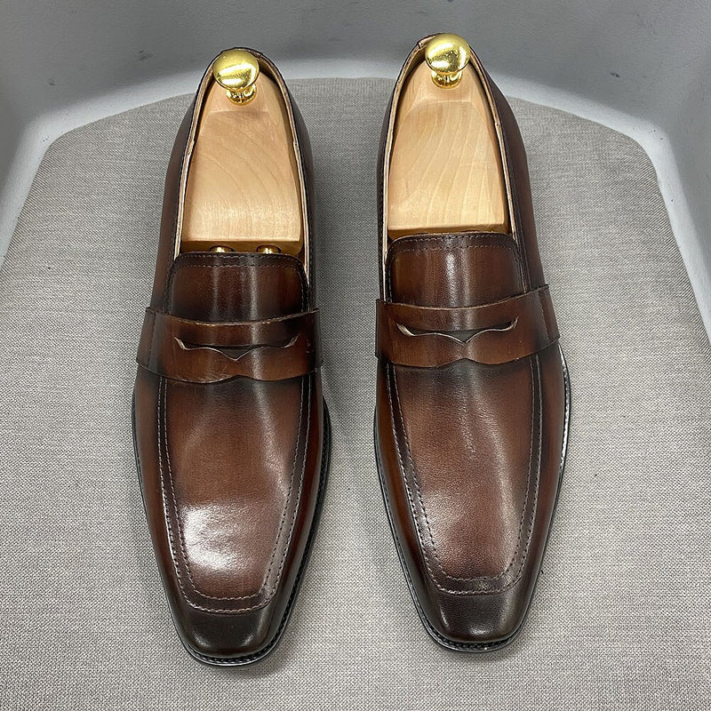 Size 6 To 13 Classic Mens Penny Loafers Genuine Cow Leather Dress Shoes Brown Handmade Slip on Italian Style Office Formal Shoes