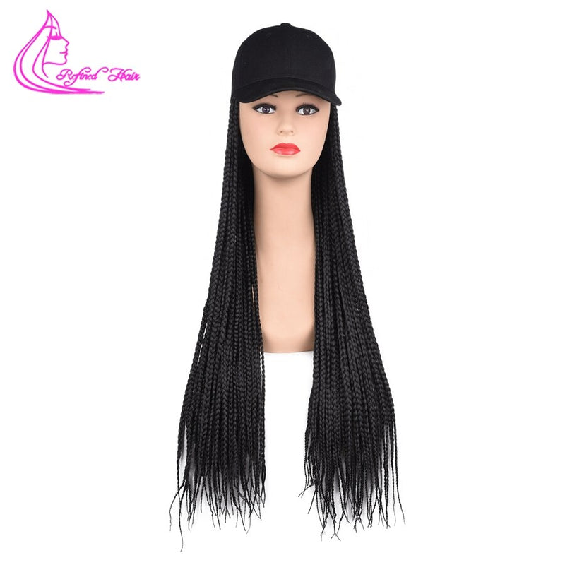 Caja trenzas gorra de béisbol peluca 24 pulgadas largo sintético trenza pelucas sombrero con extensiones de cabello trenzado para mujeres negras tamaño ajustable