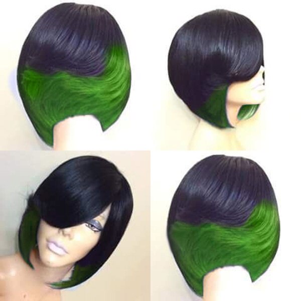 Short Bobo Wig for Black Women Girl Synthetic Wigs Black and Green Red Wig For Cosplay Party Daily Use Heat Resistant Fiber
