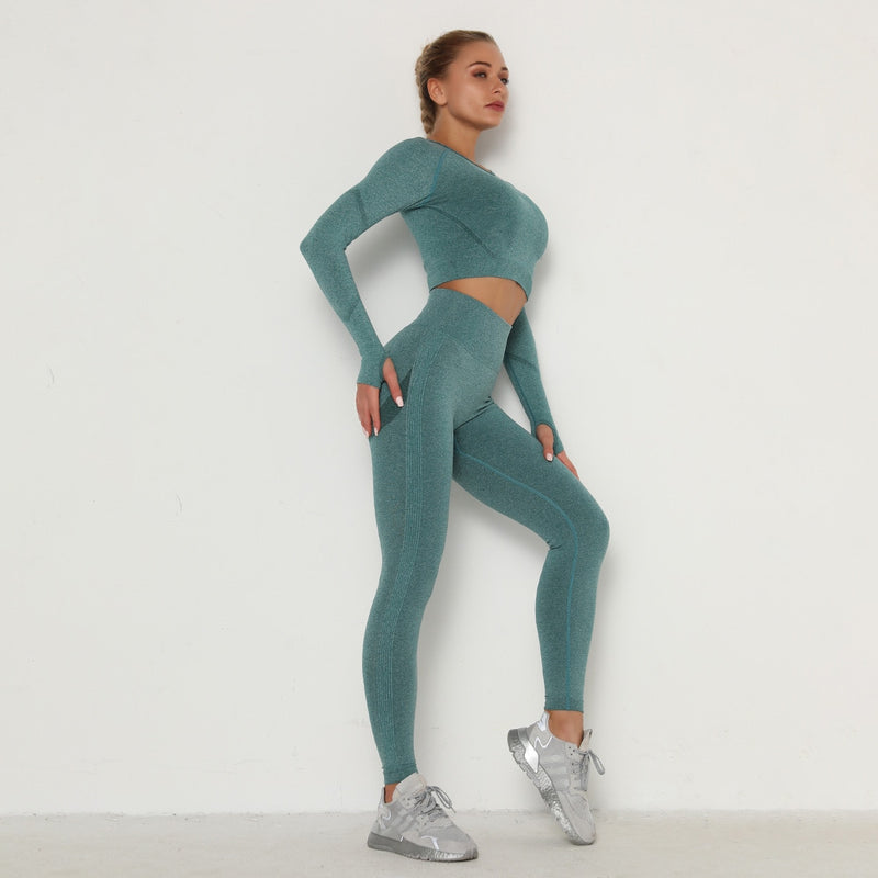 SVOKOR, Top corto, conjunto de gimnasio, conjunto de entrenamiento de Yoga sin costuras para mujer, ropa Fintess, mallas Push Up, ropa deportiva, trajes de mujer, chándal