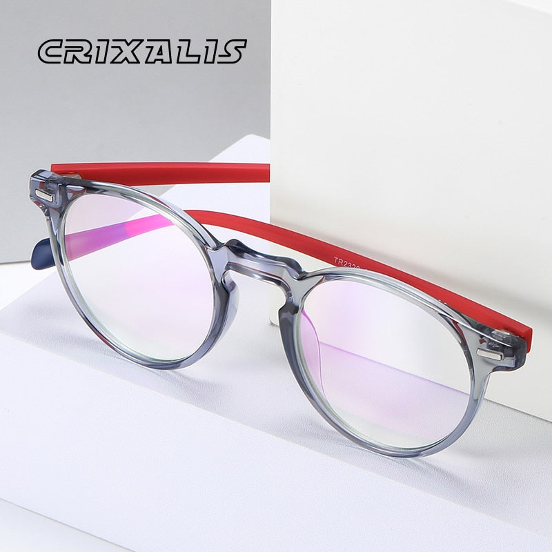 CRIXALIS Vintage Blue Light Blocking Glasses Women Round Flexible Optics Reading Frame Computer Gaming Eyewear Men UV400