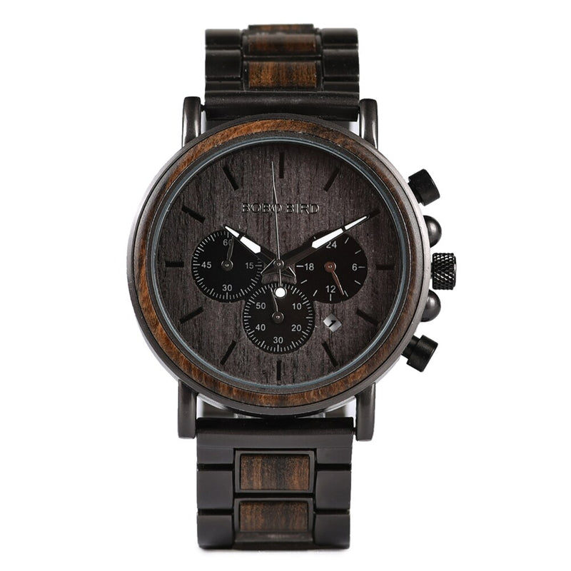 Reloj BOBO BIRD de madera para hombre, reloj de pulsera de lujo de marca superior, cronógrafo con visualización de fecha automática, logotipo personalizado, reloj masculino