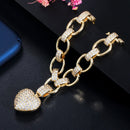 CWWZircons Love Heart Charm CZ Cubic Zirconia Gold Plated Cuban Link Chain Bracelets for Women Femme Fashion Jewelry Gift CB200